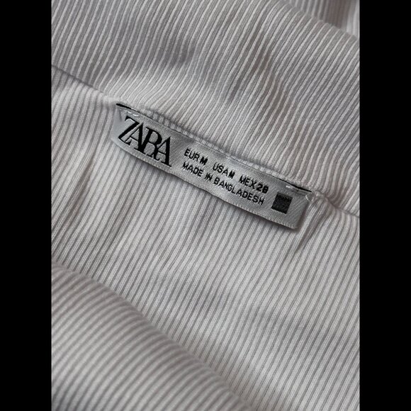 Zara Top Medium Womens White Off Shoulder Cowl Neck Chunky Knit Ribbed - Picture 6 of 7